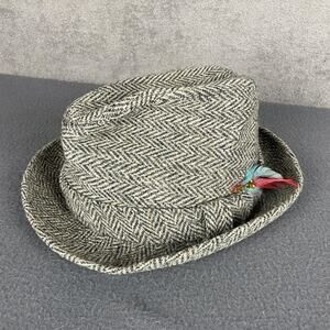 Vintage Dobbs Fifth Avenue Hat Fitted Mens 7 1/4 Gray Herringbone Tweed Wool 80s